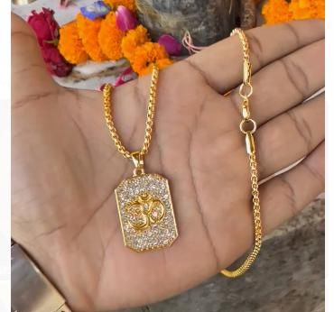 Gold Plated Om Diamond Necklace
