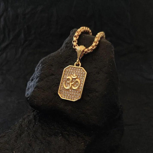 Gold Plated Om Diamond Necklace