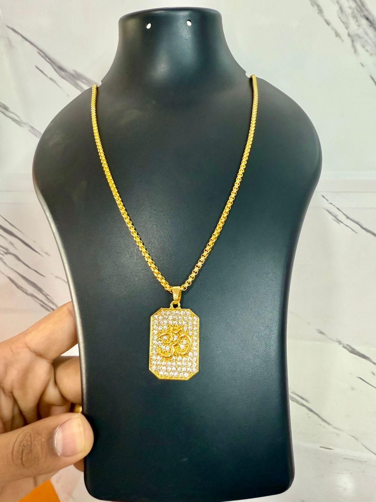 Gold Plated Om Diamond Necklace